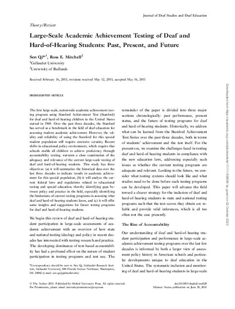 academic achievement testing of deaf and hard-of-hearing students|deaf and hard of hearing achievement.